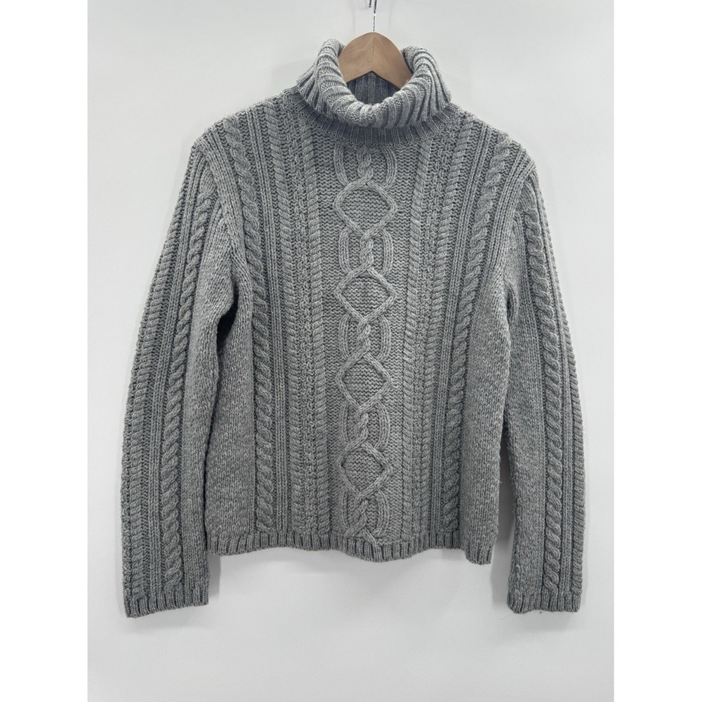 VTG Paul James Medium Wool Sweater Turtleneck England Cable Chunky Fisherman